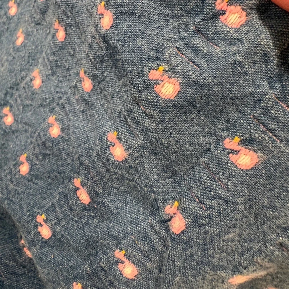 OshKosh B'Gosh 6-9M Pink Duck Print Denim Overalls Quilted Bib Baby VTG